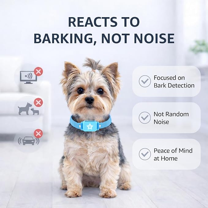 Bark Collar for Small Dogs 5-15 lbs with Magnetic Charging – No Shock, 3 Beep & Vibration Modes, 5 Sensitivity Levels - Humane Stop Anti-Barking Device - Dog Training Bark Collar (Sky Blue)