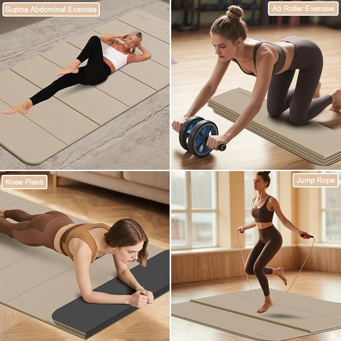 PAIDU Foldable Yoga Mat thick- 2/5" (10MM) TPE Non-Slip Design, Quick Fold,Easy Storage, 75x40 Extra Long/Wide for Indoor Yoga, Pilates and Outdoor Travel Workouts