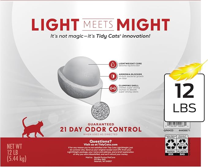 Purina Tidy Cats Lightweight Cat Litter, Low Dust, Clumping, Odor Control 24/7 Performance Multi Cat Litter, Clean Linen Scent, 12 lbs