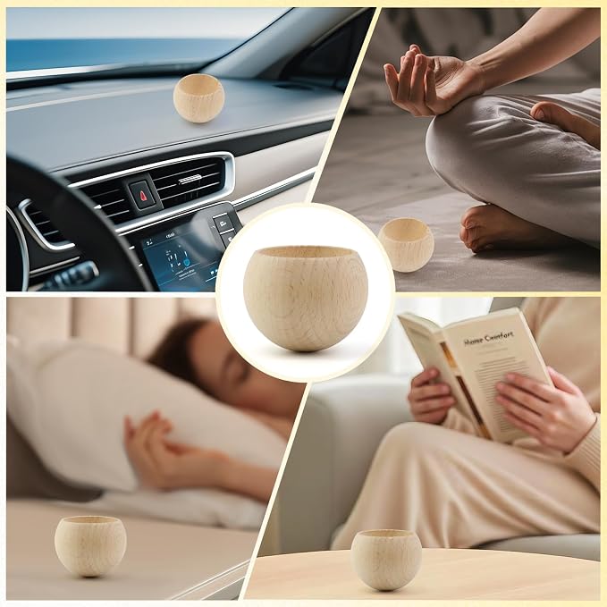 Wealrit 2 Pcs Small Round Wooden Essential Oil Diffusers, Egg-Shaped Beech Wood Diffusers for Essential Oils Wooden Aromatherapy Diffusers(Beech)