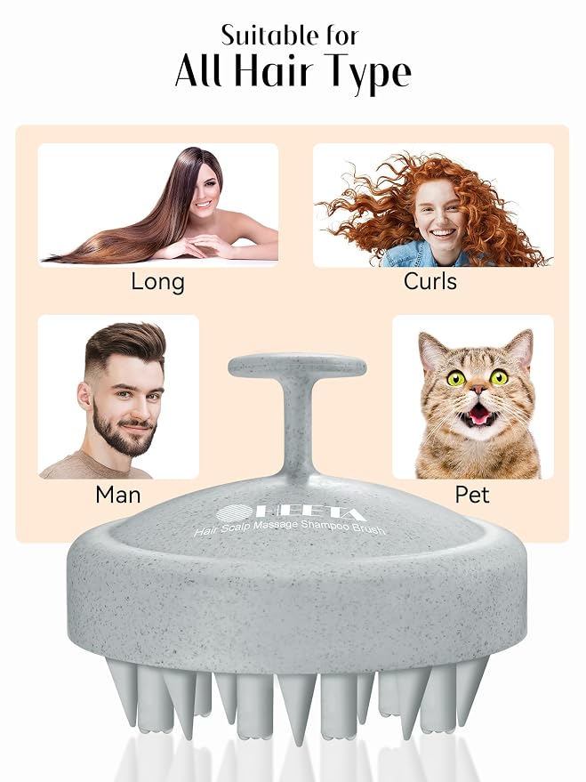HEETA Hair Scalp Massager for Hair Growth, Shampoo Brush, Scalp Scrubber Exfoliator with Soft Silicone Bristles for Dandruff Removal to Relieve Stress, Wet Dry Use Updated Material, Grey