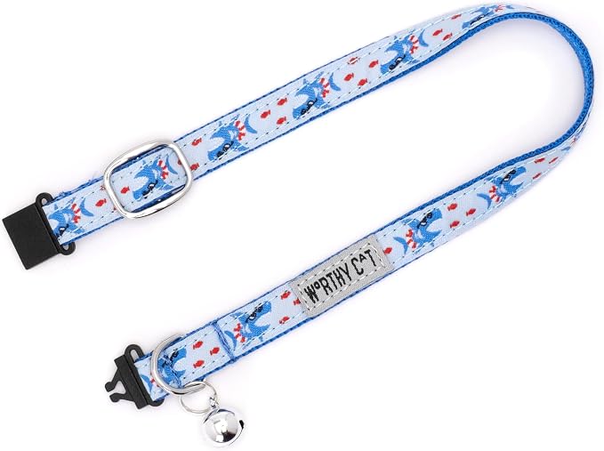 THE WORTHY DOG Summer Pattern, Breakaway Cat Collar, with Bell, Blue