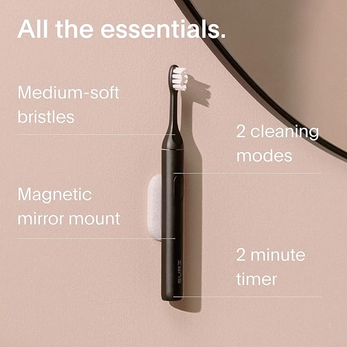 SURI 1.0 Sonic Electric Toothbrush with UV Cleaning Travel Case |1 Month+ Battery | Designed in California | Electric Toothbrush for Adults | Travel Toothbrushes | Tooth Brush | Black