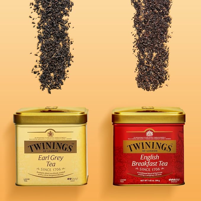 Twinings English Breakfast Loose Tea Tin, 7.05 Ounce Tin (Pack of 2), Smooth, Flavourful, Robust Black Tea Leaves, Caffeinated, Enjoy Hot or Iced