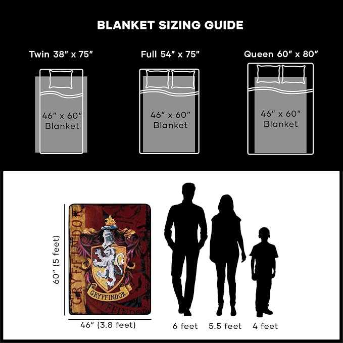 Northwest Harry Potter Micro Raschel Throw Blanket, Lightweight Breathable for Couch, Sofa, Cozy for All Seasons 46" x 60", Battle Flag