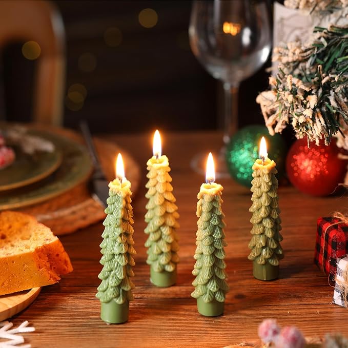 Conelist 6 Pcs Christmas Tree Candles Christmas Tree Shaped Taper Candles Decorative Xmas Wax Scented Candlesticks for Xmas Eve Winter Holiday Home Table Decoration Gift(Light Green,5 Inch Style)