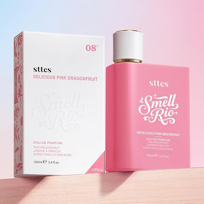 Sttes Smell Rio 08# (Delicious Pink Dragonfruit) Eau de Parfum for Women, Fruity Floral Perfume with Pink Dragonfruit, Lychee, Jasmine, Hibiscus, Vanilla & Sun Musk, 100ml/3.4 Fl Oz