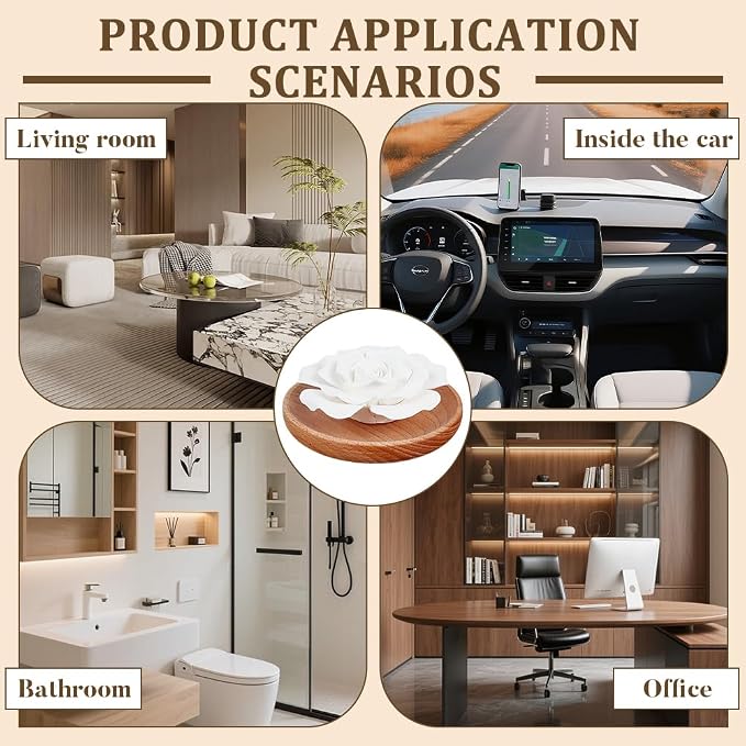 PH PandaHall Essential Oil Passive Flower Diffuser, White Flower Ceramic Essential Oil Small Diffuser Cordless Aromatherapy for Small Room Desk Bathroom Office Air Freshener, Rose