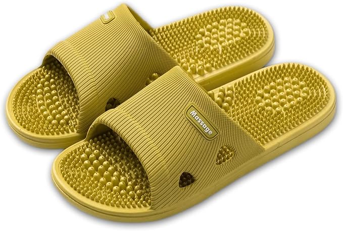Acupressure Massage Slippers for Plantar Fasciitis for Women Acupuncture Slippers Arthritis Neuropathy Pain Relief Non-Slip Massage Sandals Womens Stress Relief Gifts for Bath (US Women 7.5-8, Yellow)
