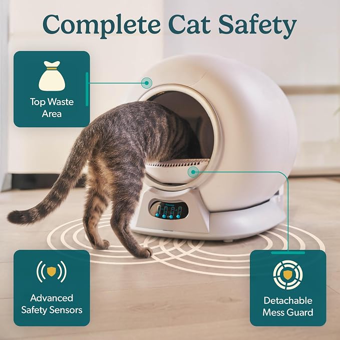 Petcove Automatic Self Cleaning Litter Box for Multiple Cats - PurrTek with Smart App (5GHz Wi-Fi), Triple Odor Control, Quiet Operation & Advanced Safety Sensors