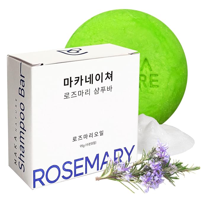 Maka Nature Low-Carbon Shampoo Bar | Korean K-Beauty Haircare with Natural Ingredients for Scalp & Hair Types | Vegan, Eco-Friendly, pH balanced, 3.35oz (Rosemary), Made in Korea