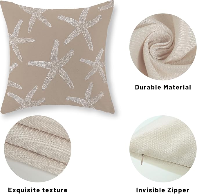Brown Tan Starfish Pillow Covers 18x18 Inch Set of 2 Coastal Throw Pillows Summer Nautical Ocean Beach Theme Decorative Pillowcase Linen Outdoor Farmhouse Decor Cushion Case for Home Bedroom