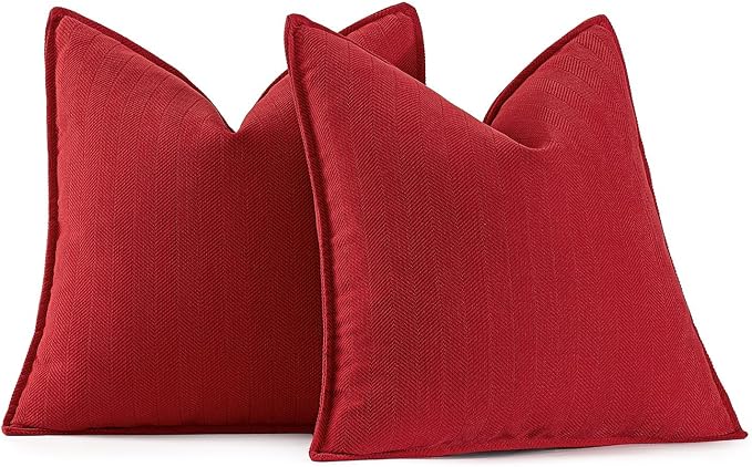 MIULEE Pack of 2 Red Decorative Chenille Pillow Covers 16x16 Inch | Soft Couch Throw Pillows,Farmhouse Cushion Covers with Elegant Design for Sofa,Bedroom,Living Room,Spring Home Decor