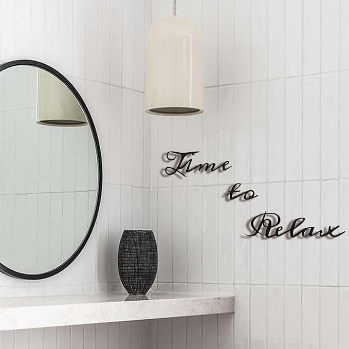 Metal Bathroom Wall Decor, 3D Time to Relax Sign for Spa, Black Letter Art | 3D black metal "Time to Relax" letter art, waterproof & rustproof, creates a soothing spa atmosphere in any bathroom