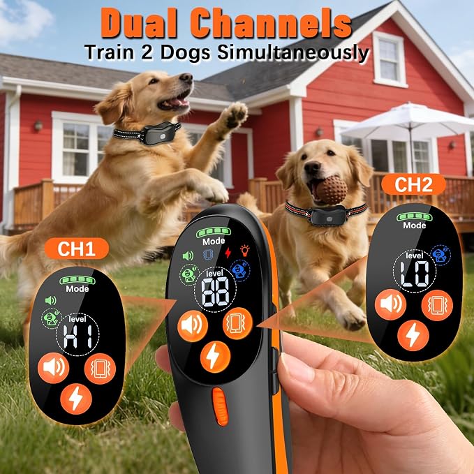 Shock Collar for Dogs 2 Pack, 4000FT IP67 Waterproof 2 Dog Training Collar 4 Training Modes, Shock Collar with Remote Control for Dogs with Light, E Collars for Small Medium Large Dogs (5–150Lbs)