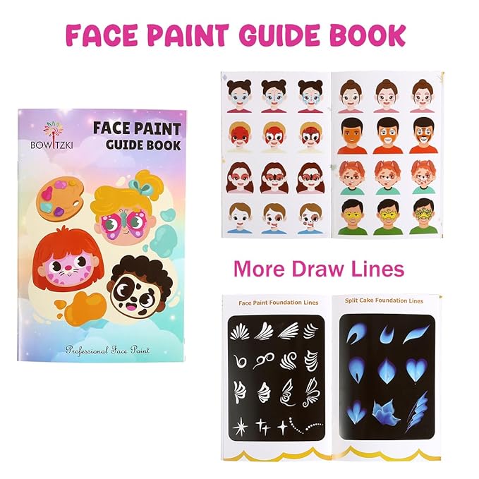Bowitzki Face Paint 12x10 gm Professional Body Painting Kit For Kids Adults Stencil One Stroke Split Cake Non Toxic Rainbow Flora Unicorn Flame Makeup Halloween Christmas Easter -Green set