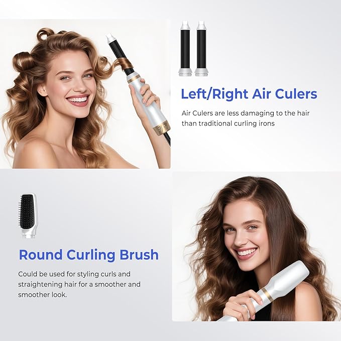 5 in 1 Hair Dryer Brush, Blow Dryer Brush Set with Air Curler Wrap Hair Styler, Negative Ionic Blow Dry Brush, Detachable Hair Tool for Curling, Volumizer,Straightener,Drying