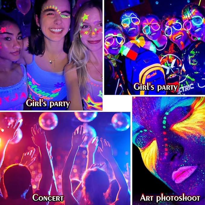 evpct Yellow Shimmer Eyeliner UV Neon Gel Eyeliner Pencil Makeup, Rainbow Halloween Colored Colorful Gel Eye Liner Pen Glow in Dark Makeup, Long Lasting Waterproof Eyeliners for Face Body Painting