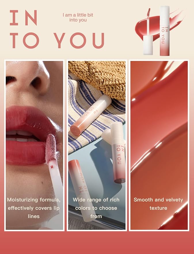 INTO YOU Lip Gloss Coco Liquid Moisturizing Lipstick Long Lasting Lip Stick Lip Stain Makeup Glitter Shine Non-sticky Lipstick for Women (CC08)