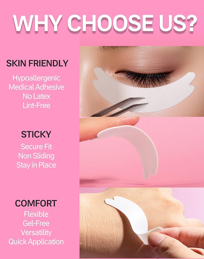 Eyepads for Lash Extensions (250 Pcs) - Akissos Non Slip Under Eye Patches, Foam Eye Pads Tape with Hypoallergenic Glue for Eyelash Extension|Lift|Tint|Remove, Lash Tech Must Haves Value Pack