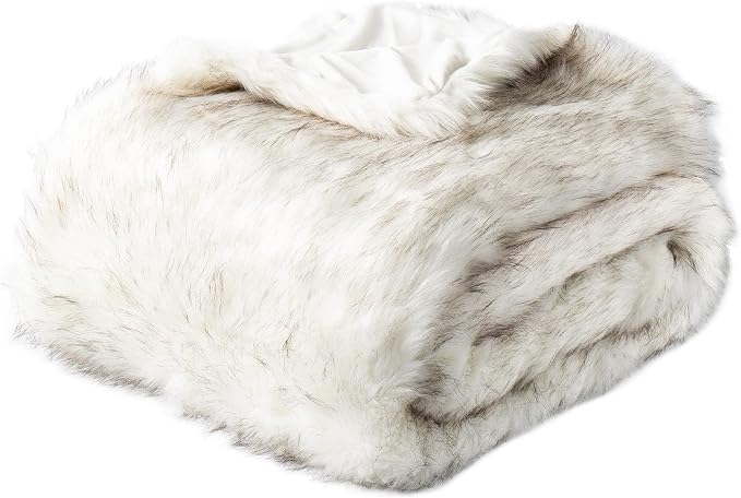 BATTILO Luxury White Faux Fur Throw Blanket for Couch, 60"x80", Tip-Dyed | Large Fuzzy Fluffy Elegant Cozy White Blanket, Super Warm Heavy Thick Faux Fur Blanket for Bed, Living Room