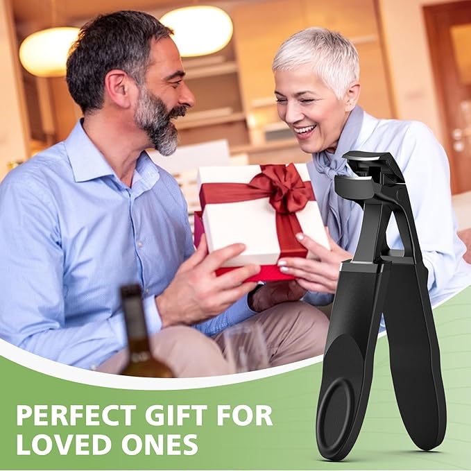 BALUCA Angled Head Toenail Clipper for Seniors with Wide Jaw Opening – Large Curved Nail Clipper for Thick Nails with Catcher & Splash-Proof Design,Black