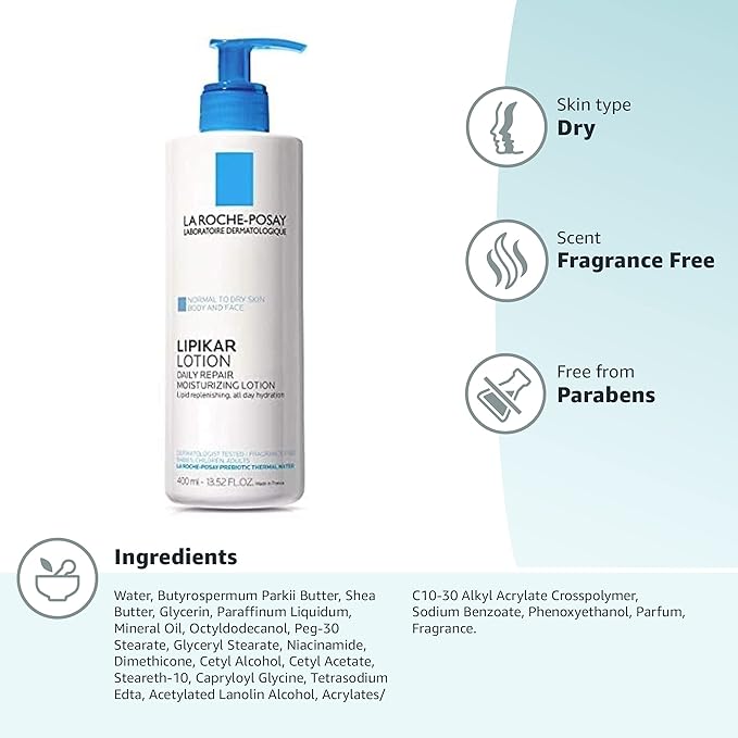 La Roche-Posay Lipikar Body Lotion Daily Repair Moisturizing Cream,Fragrance Free Body Moisturizer with Shea Butter,Body-Lotion for Dry Skin,Moisturizing for Sensitive Skin,(Pack of 2)