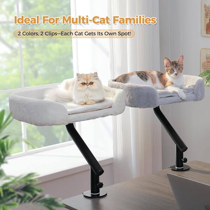 PAWZ Road Cat Desk Bed 360°Rotating Supports to 50 Lbs Cozy Nest for Desk | Elevated Desk Mount Cat Bed with Sturdy Clamp – Fits Desks & Tables, Padded Soft Nest for Cats, Holds Up to 50 lbs