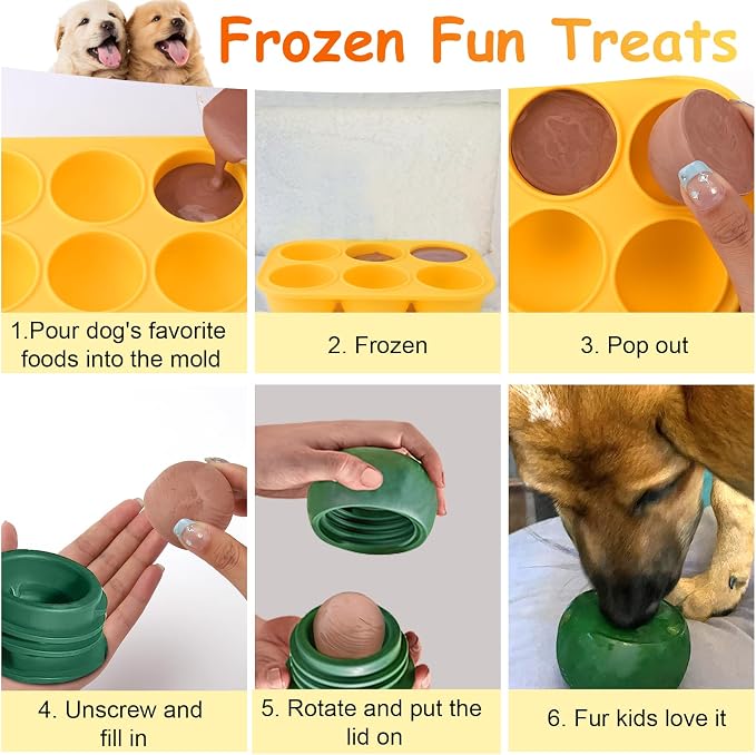 BABORUI 6 Cavities Dog Treat Molds for Woof Pupsicle XLarge 75lbs Up, Dishwasher Safe, Reusable Frozen Dog Treat Molds Silicone for Making Mix Refills Pops Ice Popsicle Treats (XL)
