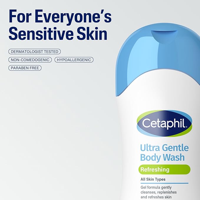 Cetaphil Ultra Gentle Refreshing Body Wash, Refreshing Scent For Dry to Normal, Sensitive Skin, 16.9 Fl Oz, with Aloe Vera, Vitamin B5, Hypoallergenic, Dermatologist Tested