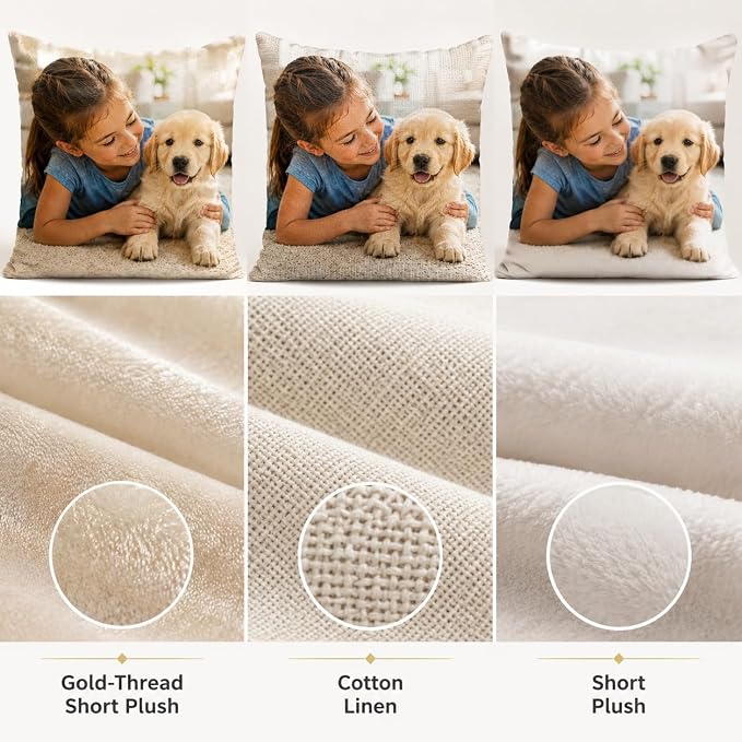 Bemaystar Custom Pillow Set of 4, Personalized Photo Pillow Covers with Picture Text, Made in USA, Custom Gifts for Family Pet Couple, Decorative Throw Pillow Gifts for Birthday Christmas (No Insert)