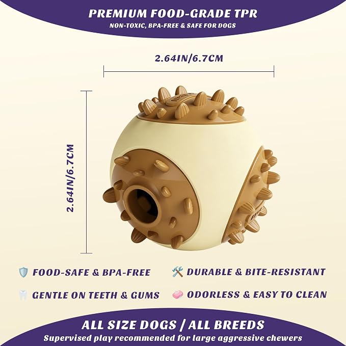 Interactive Dog Treat Dispenser Ball - Durable Puppy Puzzle Toy for IQ Training & Mental Stimulation - Rubber Slow Feeder Chew Toy for Boredom Relief & Healthy Digestion