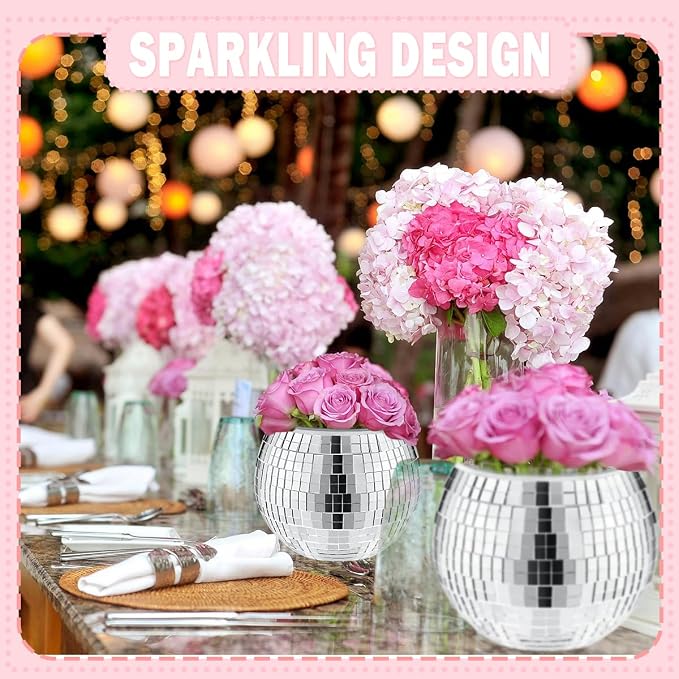 9 Pcs Disco Ball Vase,Disco Ball Decorations for Wedding Centerpieces,Party | Sturdy Glass, Reflective Mirrors, Smooth, Easy-Clean, Multipurpose, Wedding Centerpieces, Parties, Bedroom, Office Decors