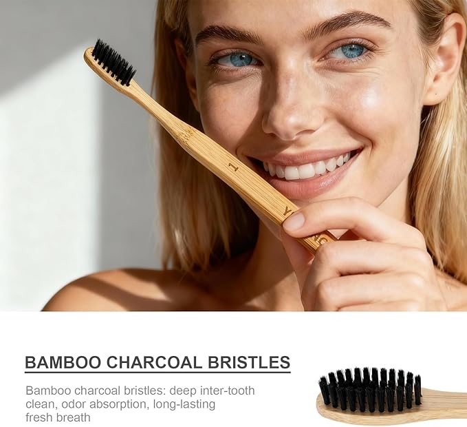 YD WINGTAI Bamboo Toothbrush Biodegradable WoodenToothbrushes 12pack Natural Travel Size Organic Charcoal Tooth Brush