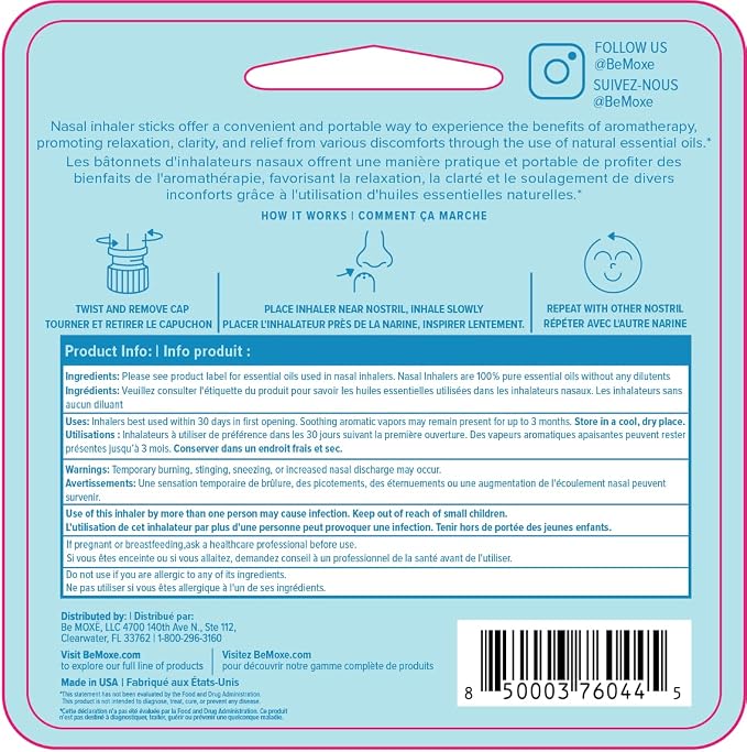 MOXE Breathe | Himalayan Salt Inhaler | Help Clear Congestion, Boost Focus and Improve Breathing | Natural Aromatherapy | Peppermint, Lavender and Tee Tree Essential Oil (6 Pack)