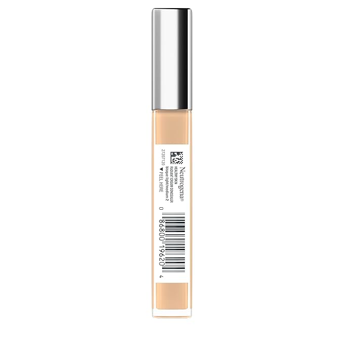 Neutrogena Healthy Skin Radiant Lightweight Brightening Cream Concealer with Peptides & Vitamin E Antioxidant, Non-Comedogenic, Bisque Light/Medium 02 neutral undertones, 0.24 fl. oz