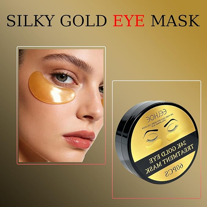 120 Pcs 24K Gold Under Eye Patches, 60 Pairs Under Eye Masks, Gel Eye Pads Skincare, Puffy Eyes and Dark Circles – Collagen Infused Hydrogel Eye Mask for Anti Aging, Skincare Treatment for Women