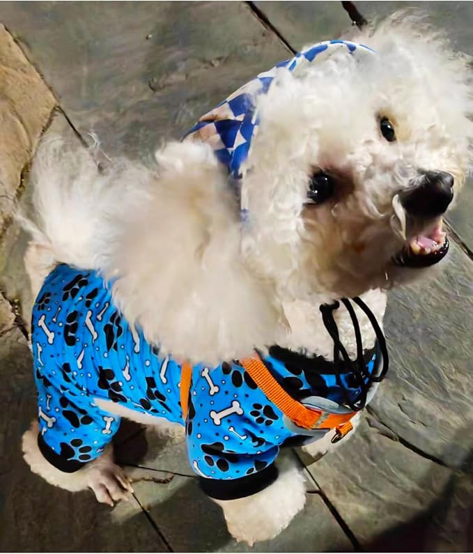 PET SHOW 4 Pack Paw Print Fleece Dog Pajamas Warm for Medium Dogs | Soft stretchy dogs onesies,boy girl pjs with sleeve,holiday jumpsuit costume for small pets,L