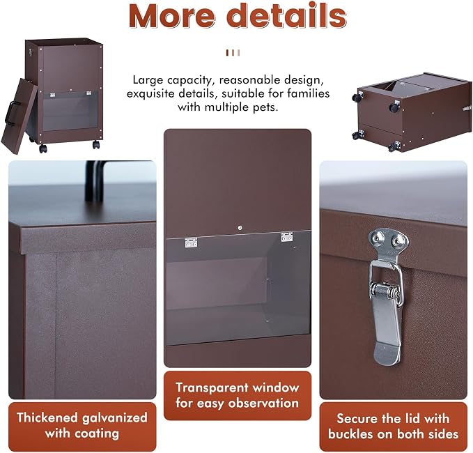 Automatic Dog Feeder Large Breed 45lb Outdoor Dog Food Dispenser for Large Dogs Self Feeding Galvanized Metal Dogs Pets Feeder Gravity Food Feed with Wheels (Brown)