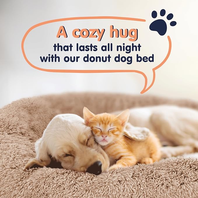 Donut Dog Bed - Premium Comfort for Anxiety Relief - Fluffy & Calming Design with Ultra-Plush Support | Cozy Round Dog Bed with Super Soft Circle Style (Pink, Small)