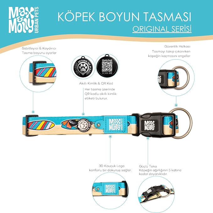 Max & Molly Urban Pets Smart ID Dog Collar - Soft Neoprene, Waterproof, Machine Washable, Power Buckle, Gotcha! QR Tag & Custom App Profile, Unicorns S