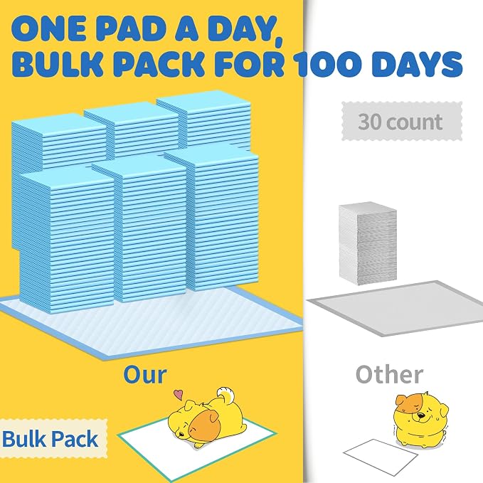 Powools Puppy Pads for Dogs, 34 x 28 in, 6-Layer, Leak-Proof, 100-Pack | X-Large Pee Pads for Dogs Potty Training, Quick-Dry Design, Wee Wee Pads for Dogs, Puppy Training Pads