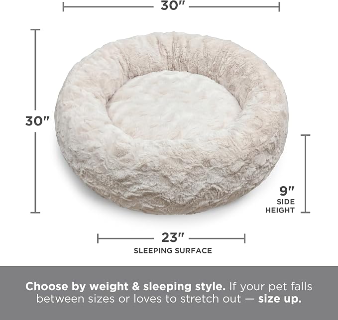 Best Friends by Sheri Original Calming Donut Dog Bed, Oyster, Medium, 30" | Machine-Washable Cover, Lux Faux Fur, Orthopedic Support, Sense of Security, Water-Resistant Base, Medium Dogs Up to 45 lbs