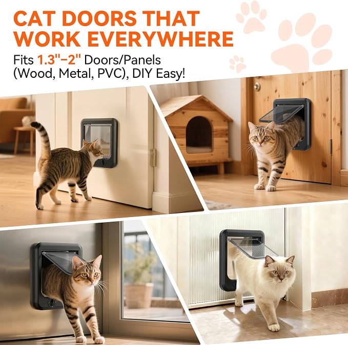 LIBBEPET Cat Door Interior Door, 4 Way Rotating Lock for Cats ≤18 lbs,Large | Reinforced ABS Frame, Magnetic Auto-Reset Flap, Weatherproof Brush Strips, Fit for Interior and Exterior Doors 1.3"-2" Thick