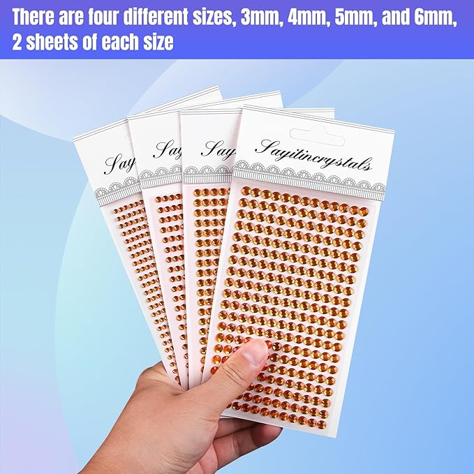 8 Sheets Rhinestone Stickers,3584 Pcs Gem Stickers for DIY Face Eyes Makeup Hair(Shallow Yellow-3/4/5/6mm)
