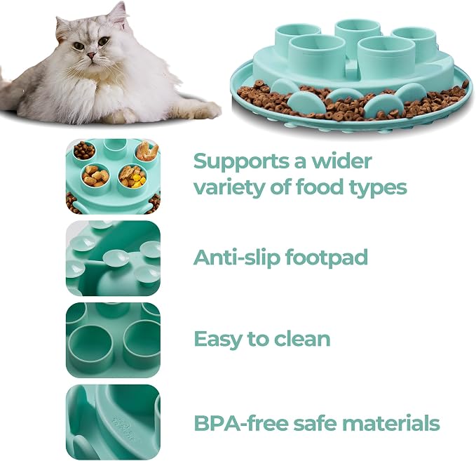 Puzzle Feeder Mat, Slow Feeder for Good Eating Habits, Cat Treat Toys, Interactive Cat Toys, Green