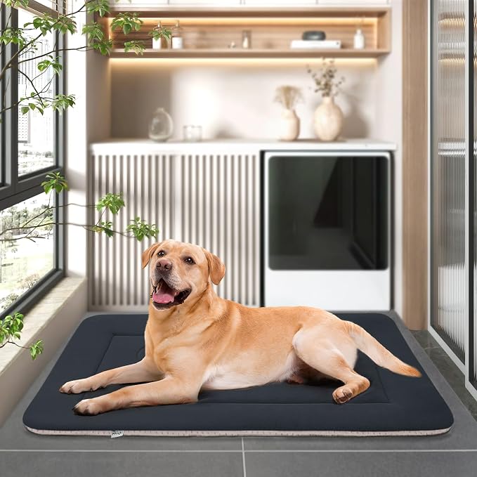Extra Large Dog Bed Soft Dog Crate Pad Mat, 48 in Non-Slip Bottom Washable Dog Sleeping Mattress Pet Beds Cat Bed Kennel Pad, Dark Blue Gray