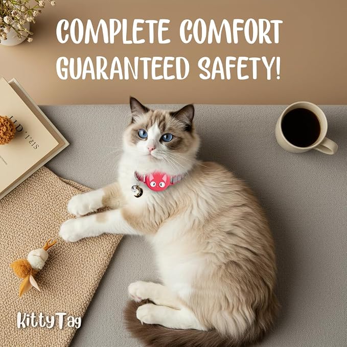 AirTag Cat Collar – Breakaway Reflective & Waterproof Collar with Built-in Holder, Adjustable with Bell for Indoor/Outdoor Cats – AirTag Not Included Red (9-12")