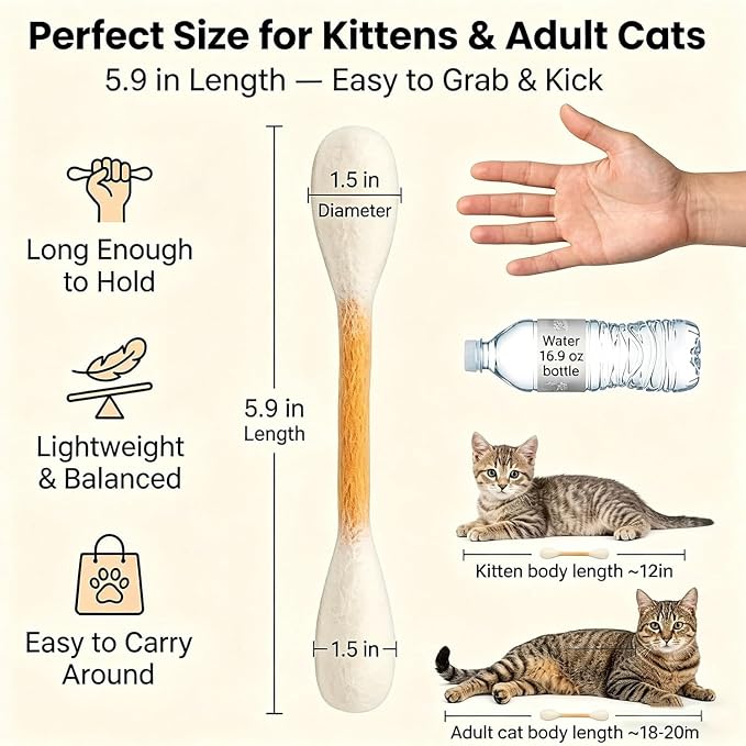 Cotton Swabs Cat Toys with Catnip, Giant Kitten Chew Sticks, Durable Dental Teething Ropes, Indoor Boredom & Dental Care, Pet Play Gift Accessories 6 Pack(Beige)