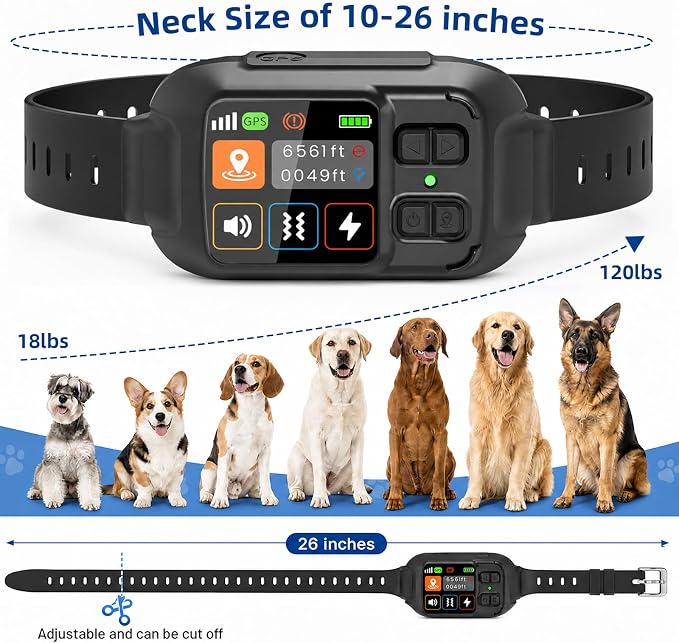 GPS Wireless Fence System for Dogs, Invisible Electric Fence for Medium Large Dogs, IP68 Waterproof, Circular/Irregular Boundary 49-6561FT, No Subscription Perimeter Collar, Outdoor(Black)